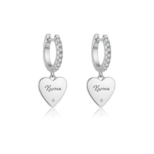 925 Sterling Silver Heart Geometric Pattern Pendant Earrings With Zircon Inlay Fashion Trendy Versatile Classic Hoop Earrings For Women With Platinum Or 18K Gold Electroplating