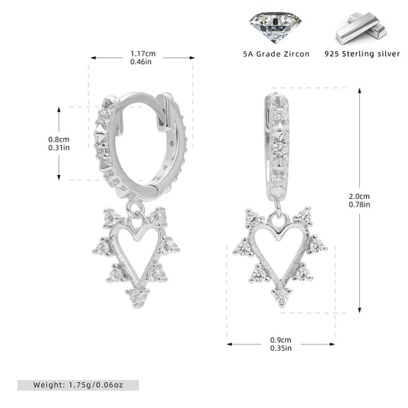 Sterling Silver Heart Inlaid Zircon Eardrop For Women Light Luxury Style