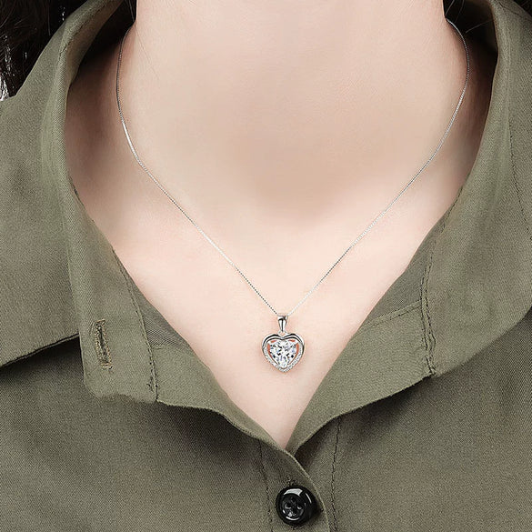 925 Sterling Silver Heart Pendant Necklace Electroplated Simple Trendy Collarbone Chain Gift For Women And Couples