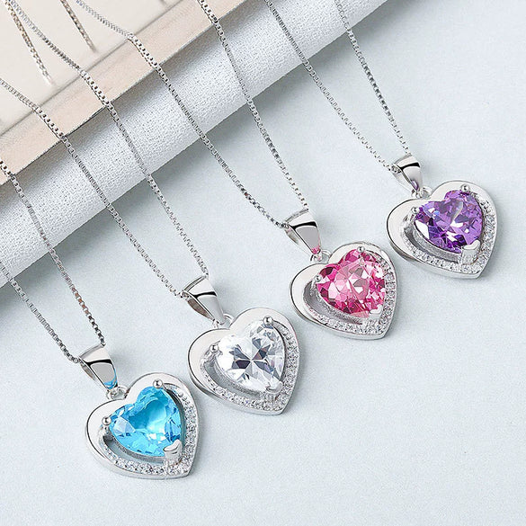 925 Sterling Silver Heart Pendant Necklace Electroplated Simple Trendy Collarbone Chain Gift For Women And Couples