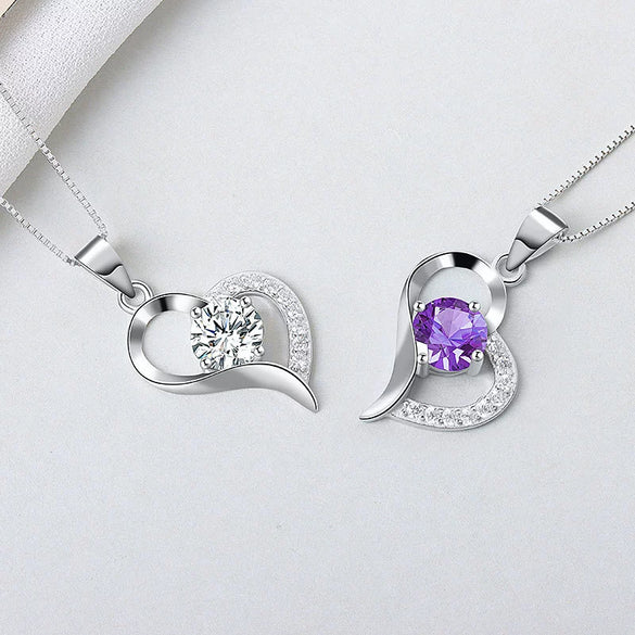 Sterling Silver Heart Pendant Necklace With Mixed Gem Inlay Electroplated Simple Fashion Jewelry