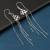 925 Sterling Silver Heart Shaped Black And White Checkered Tassel Earrings For Women Popular Pattern Drop Ear Line