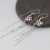 925 Sterling Silver Heart Shaped Black And White Checkered Tassel Earrings For Women Popular Pattern Drop Ear Line
