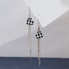 925 Sterling Silver Heart Shaped Black And White Checkered Tassel Earrings For Women Popular Pattern Drop Ear Line