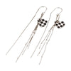 925 Sterling Silver Heart Shaped Black And White Checkered Tassel Earrings For Women Popular Pattern Drop Ear Line