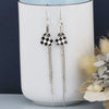 925 Sterling Silver Heart Shaped Black And White Checkered Tassel Earrings For Women Popular Pattern Drop Ear Line