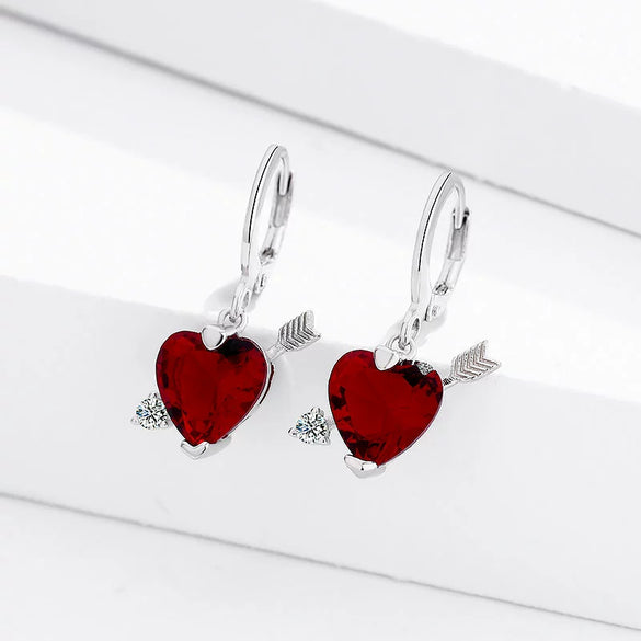 925 Sterling Silver Heart Shaped Earrings With Red Heart Stone Fashion Jewelry For Women And Men