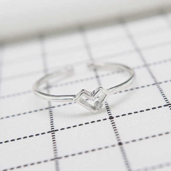 Sterling Silver Heart Shaped Love Ring With Electroplated Light Luxury Simple Style For Women And Girls