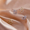 Sterling Silver Hollow Geometric Square Earrings With Zircon Accents Simple Electroplated Women's Jewelry