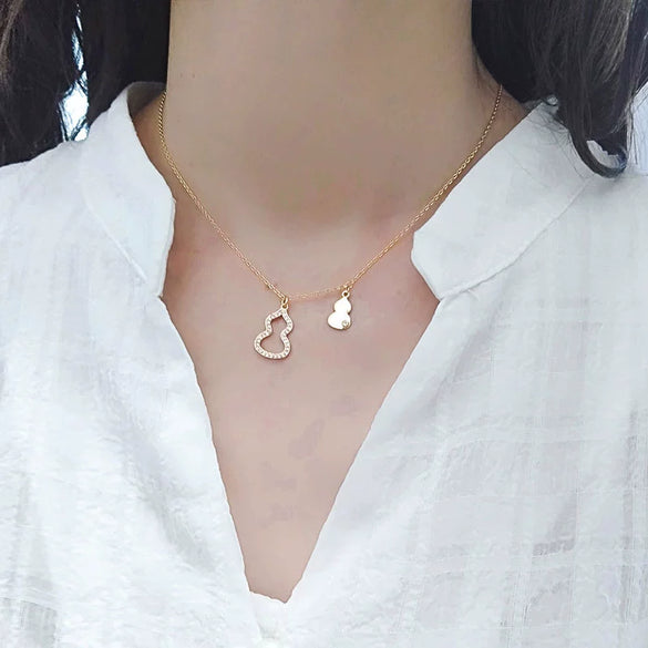 925 Sterling Silver Hollow Gourd Pendant Necklace With Mixed Gem Inlay Electroplated Rose Gold Or Silver Collarbone Chain For Women