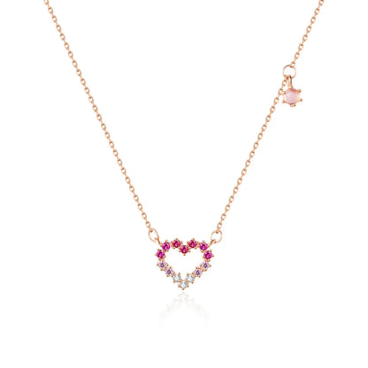 Sterling Silver Hollow Out Inlay Heart Shape Zircon Necklace