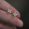 Sterling Silver Hydrangea Flower Earrings Plated With 14K Gold Inlaid With Diamonds