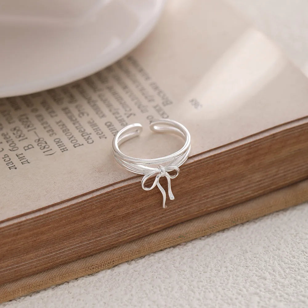 Sterling Silver IG Style Casual Bow Knot Open Rings