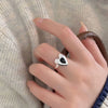 Sterling Silver IG Style Casual Inlay Heart Shape Agate Adjustable Ring