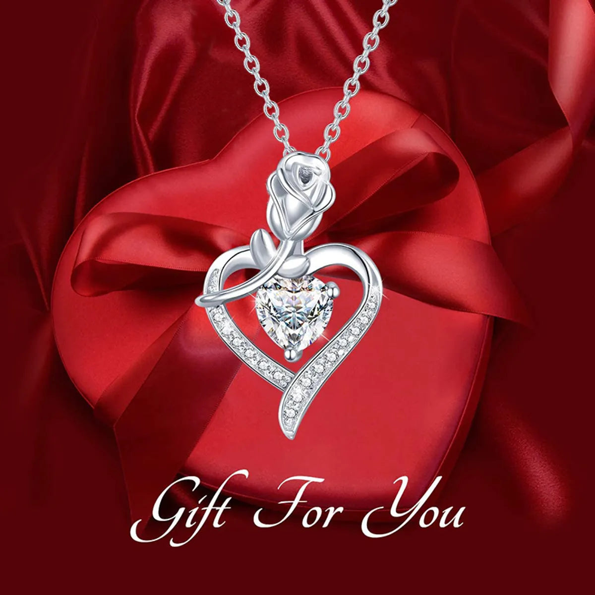 Sterling Silver IG Style Elegant Heart Shape Rose Plating Pendant Necklace