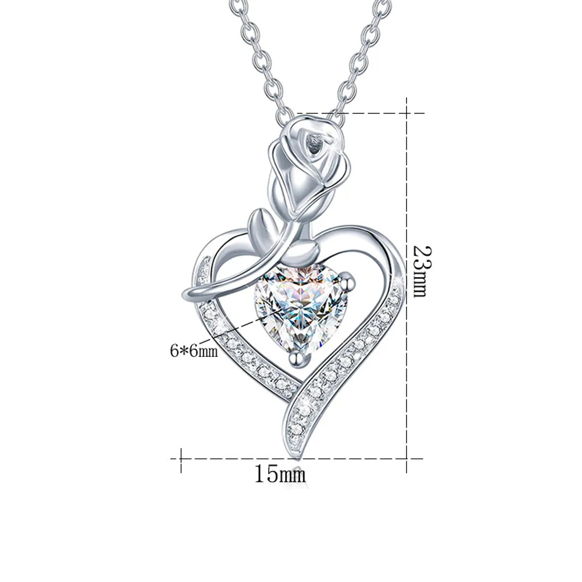 Sterling Silver IG Style Elegant Heart Shape Rose Plating Pendant Necklace