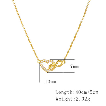 Sterling Silver IG Style Elegant Lady Plating Inlay Infinity Heart Shape Zircon Pendant Necklace