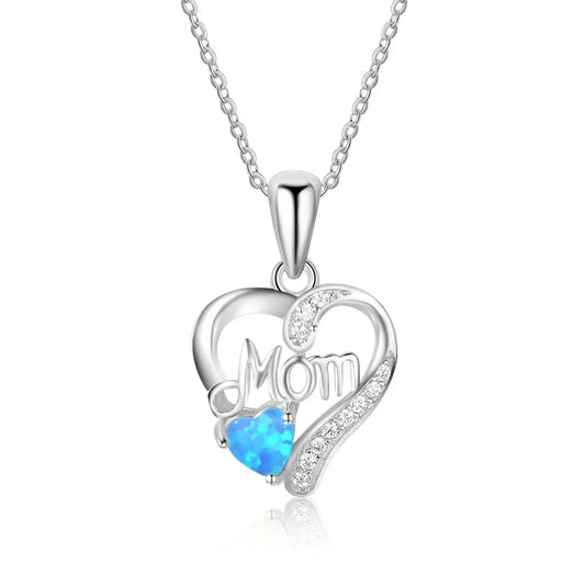 Sterling Silver IG Style Elegant Letter Heart Shape Opal Pendant Necklace