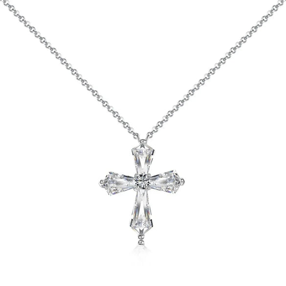 Sterling Silver IG Style Modern Style Plating Inlay Geometric Cross Zircon Pendant Necklace