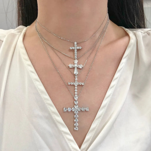 Sterling Silver IG Style Modern Style Plating Inlay Geometric Cross Zircon Pendant Necklace