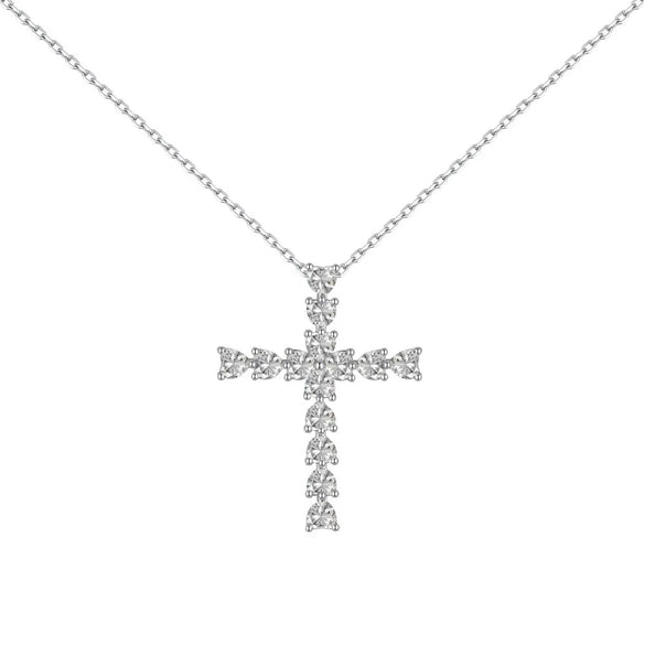 Sterling Silver IG Style Modern Style Plating Inlay Geometric Cross Zircon Pendant Necklace