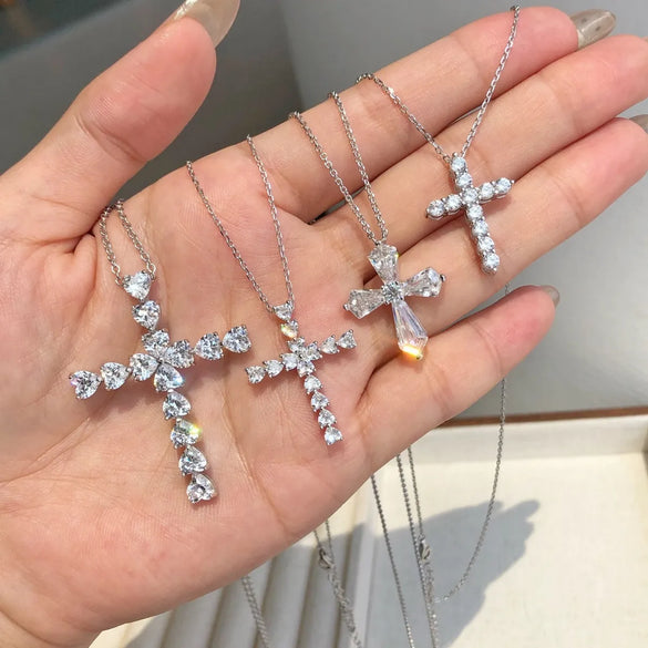 Sterling Silver IG Style Modern Style Plating Inlay Geometric Cross Zircon Pendant Necklace