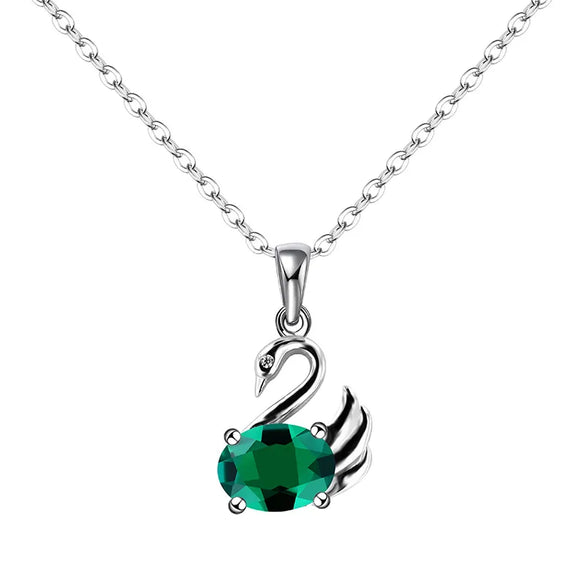 Sterling Silver IG Style Sweet Water Ripples Inlay Swan Lab-Grown Gemstone Pendant Necklace