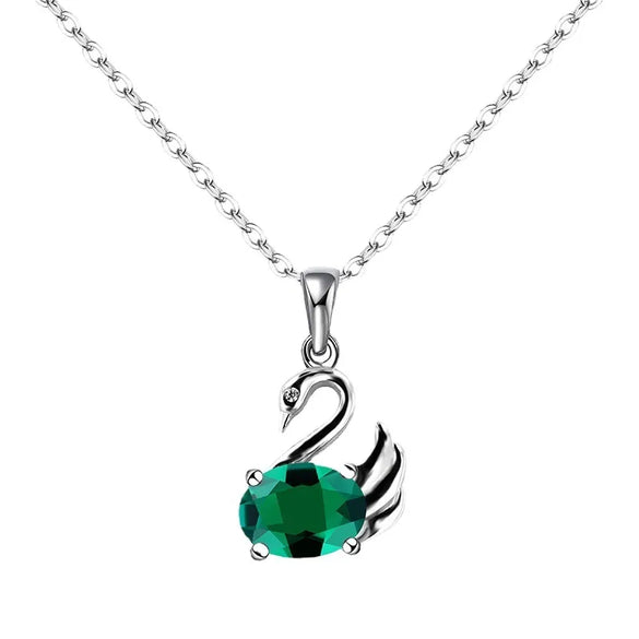 Sterling Silver IG Style Sweet Water Ripples Inlay Swan Lab-Grown Gemstone Pendant Necklace