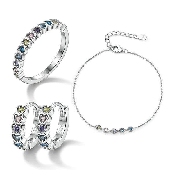 925 Sterling Silver Inlaid Zircon Heart Jewelry Set With Light Luxury Niche Style