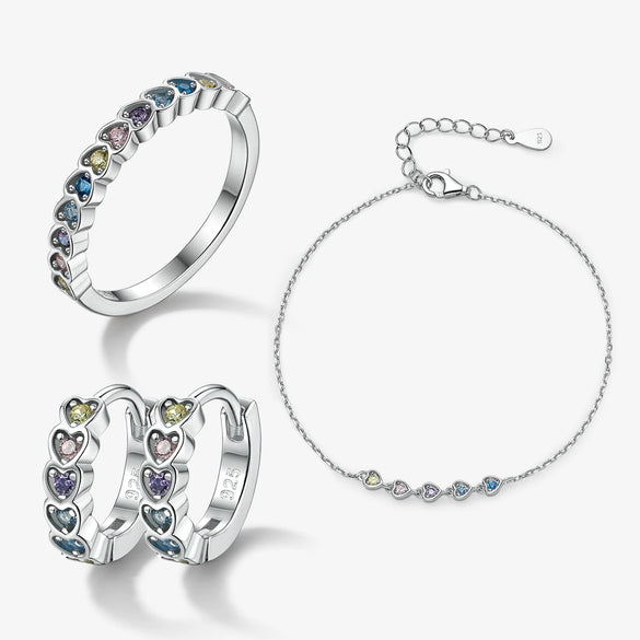925 Sterling Silver Inlaid Zircon Heart Jewelry Set With Light Luxury Niche Style