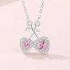 Sterling Silver Inlay Cherry Heart Shape Zircon Pendant Necklace