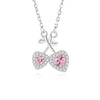 Sterling Silver Inlay Cherry Heart Shape Zircon Pendant Necklace