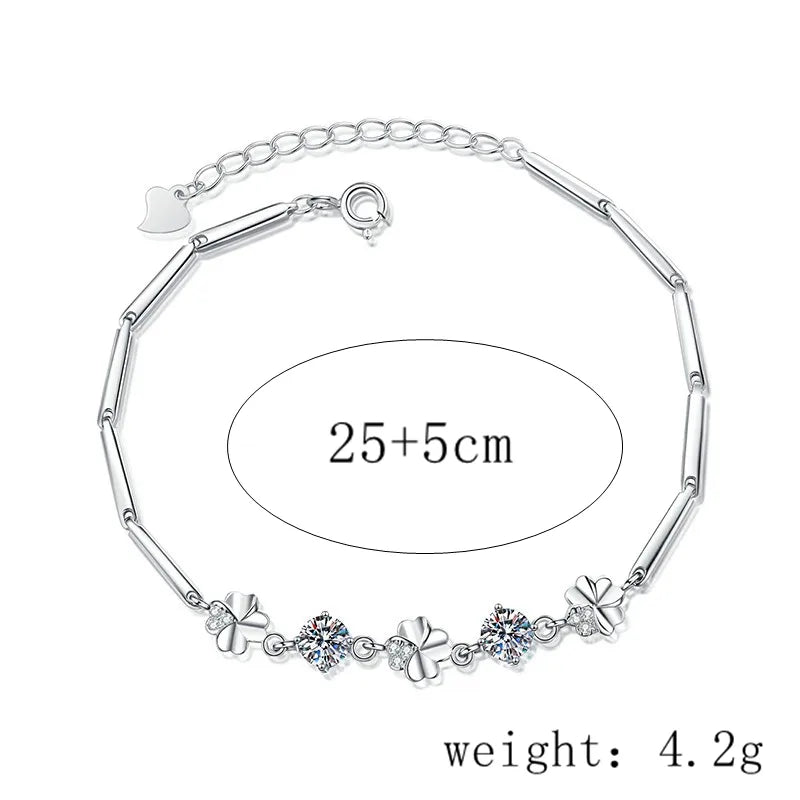 Sterling Silver Inlay Four Leaf Clover Moissanite Zircon Bracelets