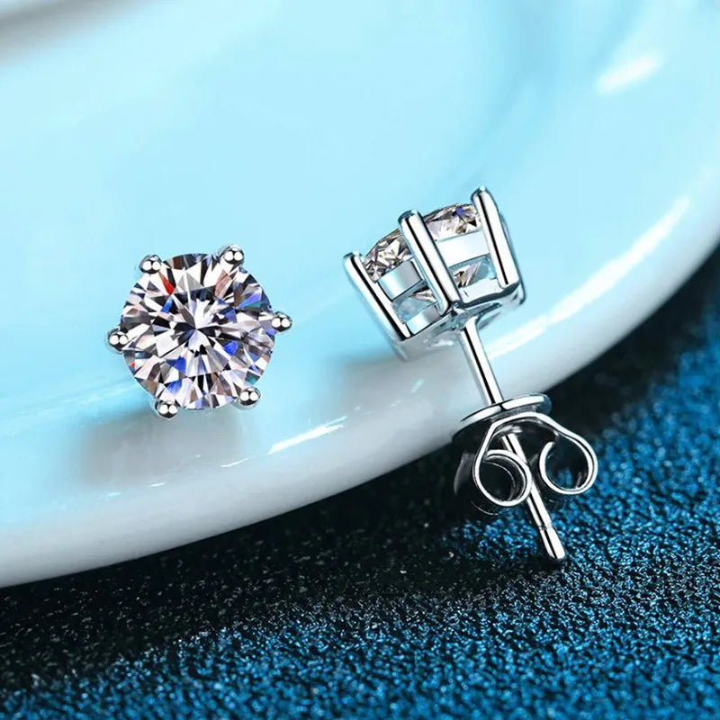 Sterling Silver Inlay Gem Moissanite High Carbon Diamond Ear Studs