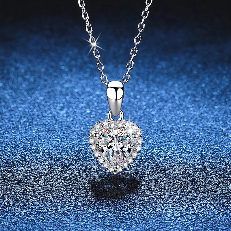 Sterling Silver Inlay Heart Shape Moissanite Zircon Pendant Necklace