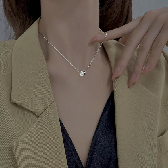 Sterling Silver Inlay Heart Shape Pendant Necklace