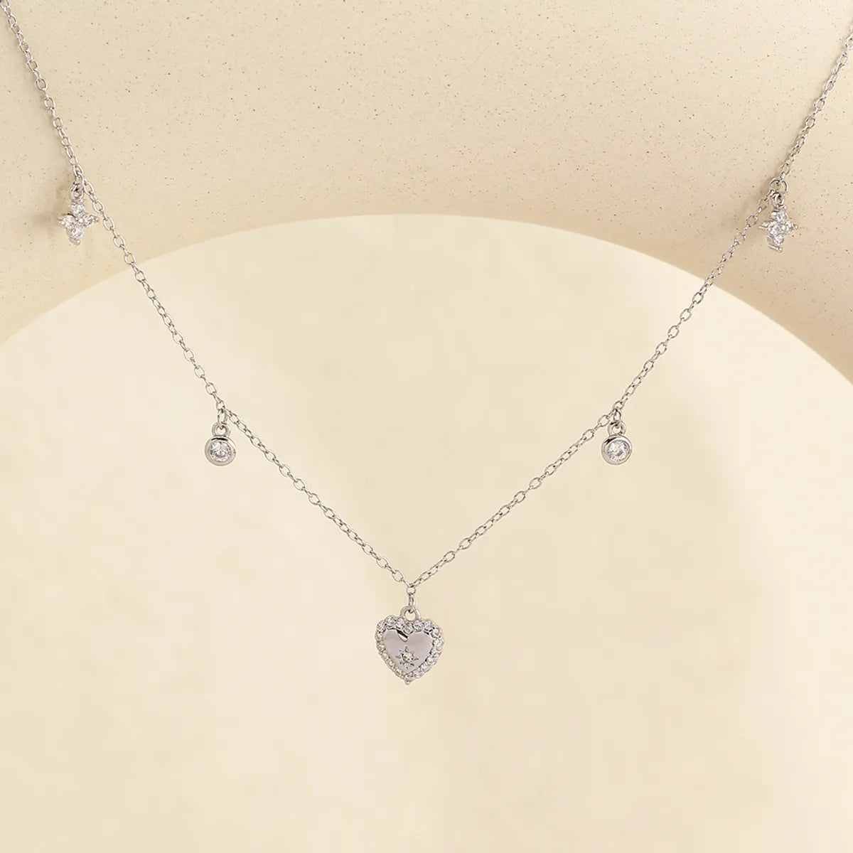 Sterling Silver Inlay Heart Shape Zircon Pendant Necklace