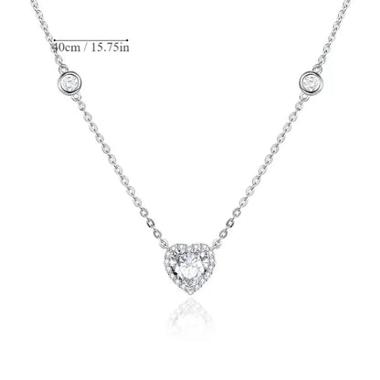 Sterling Silver Inlay Heart Shape Zircon Pendant Necklace