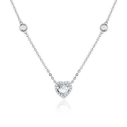 Sterling Silver Inlay Heart Shape Zircon Pendant Necklace