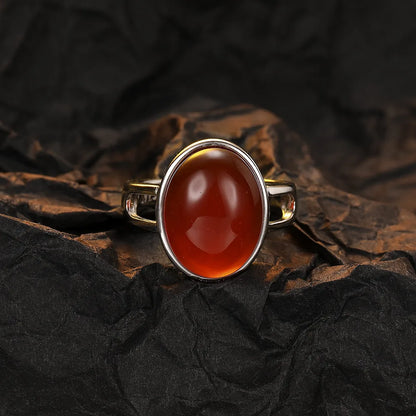 Sterling Silver Inlay Oval Agate Open Rings