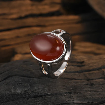 Sterling Silver Inlay Oval Agate Open Rings