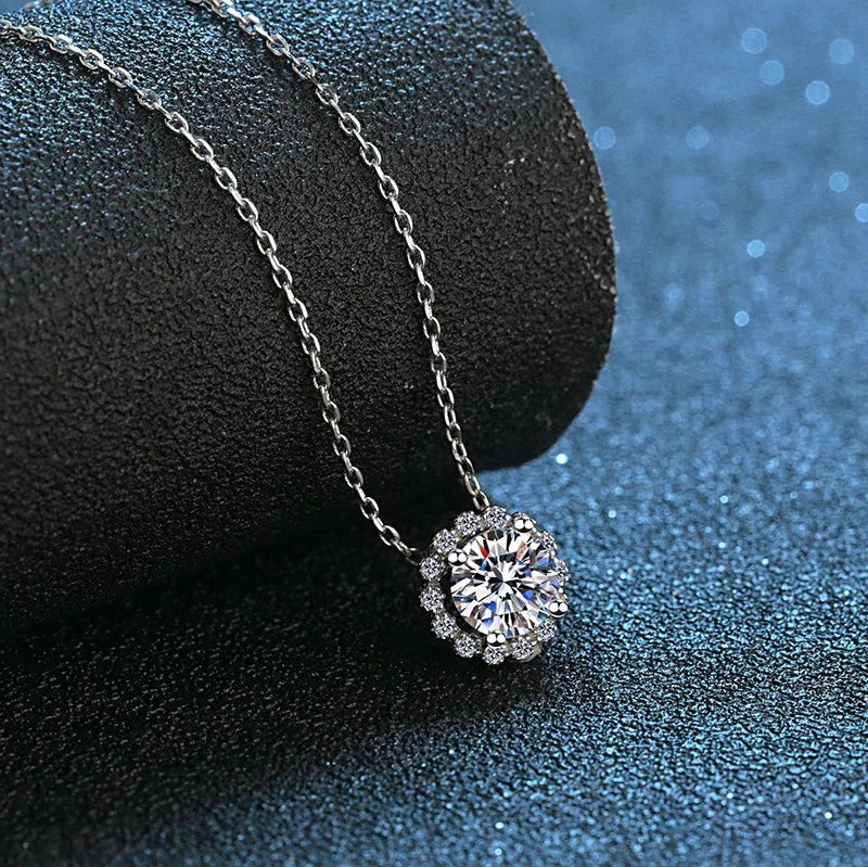 Sterling Silver Inlay Round Moissanite High Carbon Diamond Necklace