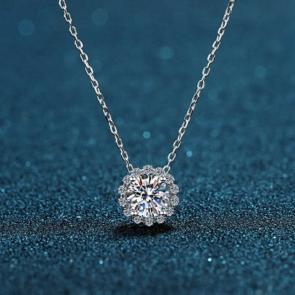 Sterling Silver Inlay Round Moissanite High Carbon Diamond Necklace