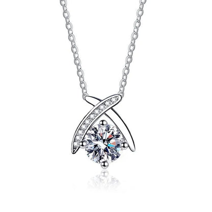 Sterling Silver Inlay Splicing Moissanite Zircon Pendant Necklace