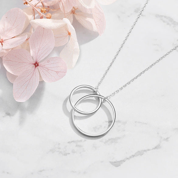 Sterling Silver Interlocking Double Circle Pendant Necklace For Women Geometric Minimalist Collarbone Chain Jewelry