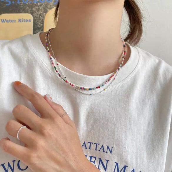 925 Sterling Silver Irregular Love Pearl Geometric Style Necklace