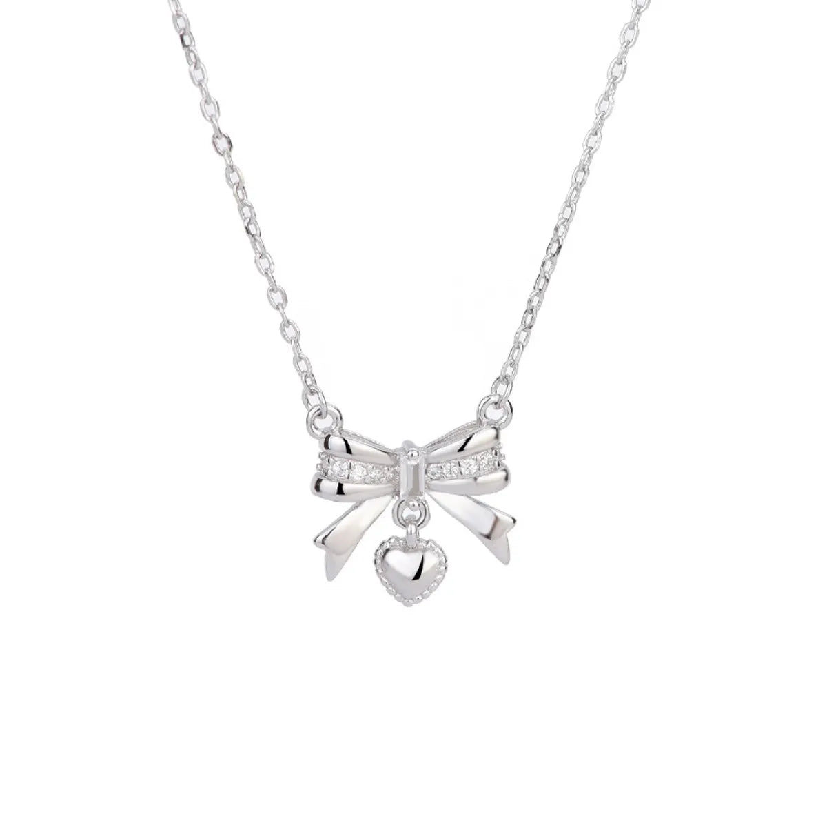 Sterling Silver Lady Heart Shape Bow Knot Pendant Necklace