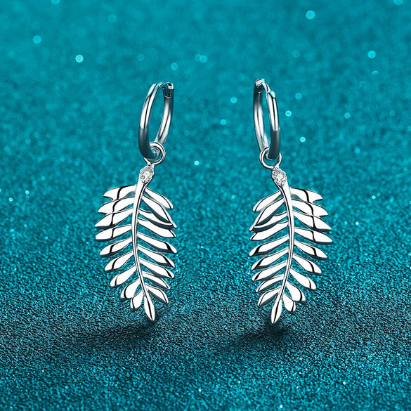 925 Sterling Silver Leaf And Flower Earrings With Inlaid Moissanite National Style Jewelry