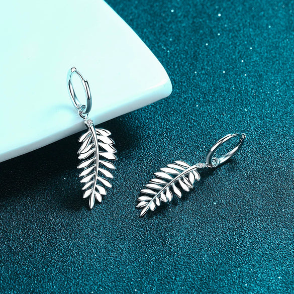 925 Sterling Silver Leaf And Flower Earrings With Inlaid Moissanite National Style Jewelry