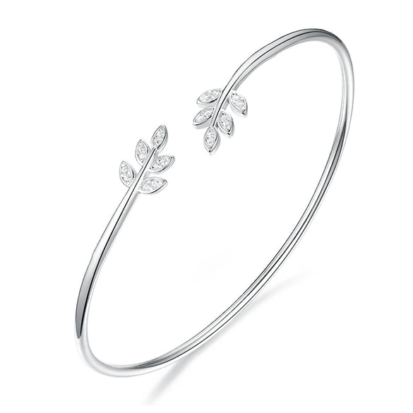 925 Sterling Silver Leaf Diamondinlaid Seiko Bracelet Ins Style Plants Flowers Design